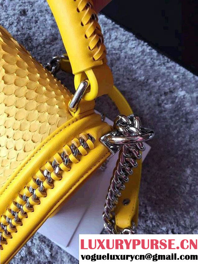 Chanel Python Chain Top Handle Boy Flap Bag A94804 Yellow 2015