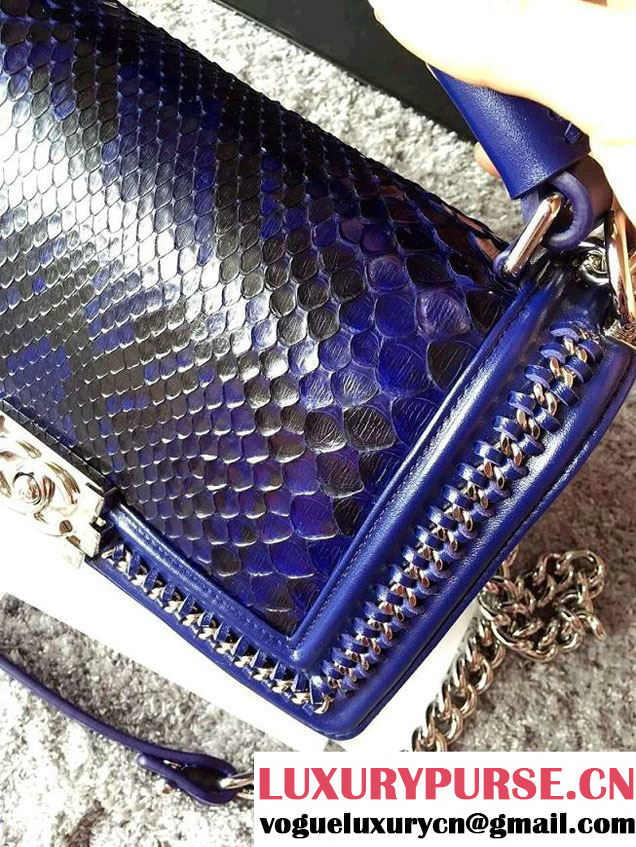 Chanel Python Chain Top Handle Boy Flap Bag A94804 Blue 2015