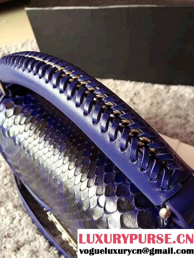 Chanel Python Chain Top Handle Boy Flap Bag A94804 Blue 2015