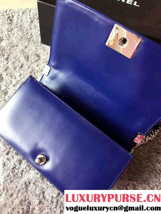 Chanel Python Chain Top Handle Boy Flap Bag A94804 Blue 2015