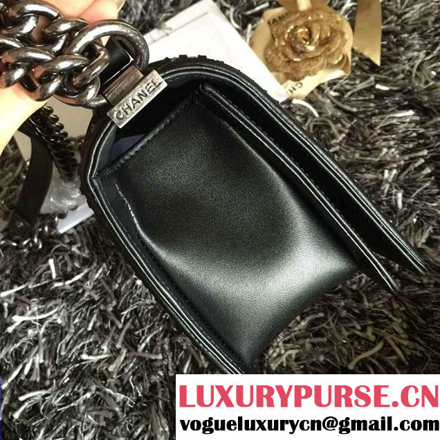 Chanel Python Chain Top Handle Boy Flap Bag A94804 Black 2015