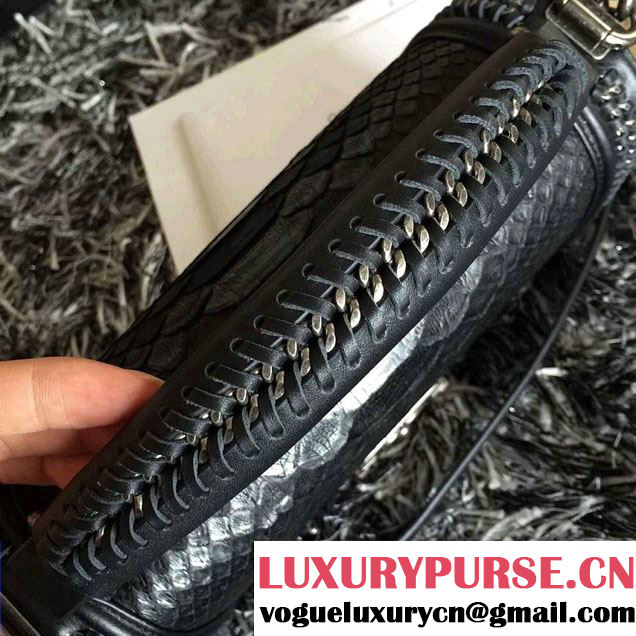 Chanel Python Chain Top Handle Boy Flap Bag A94804 Black 2015