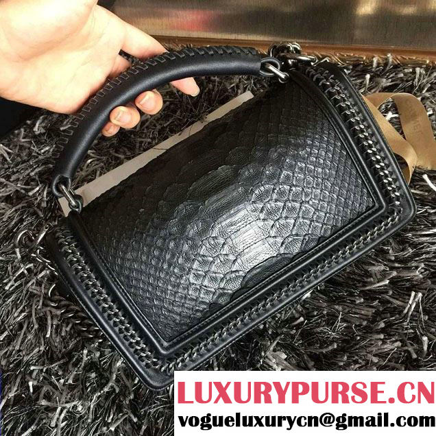 Chanel Python Chain Top Handle Boy Flap Bag A94804 Black 2015