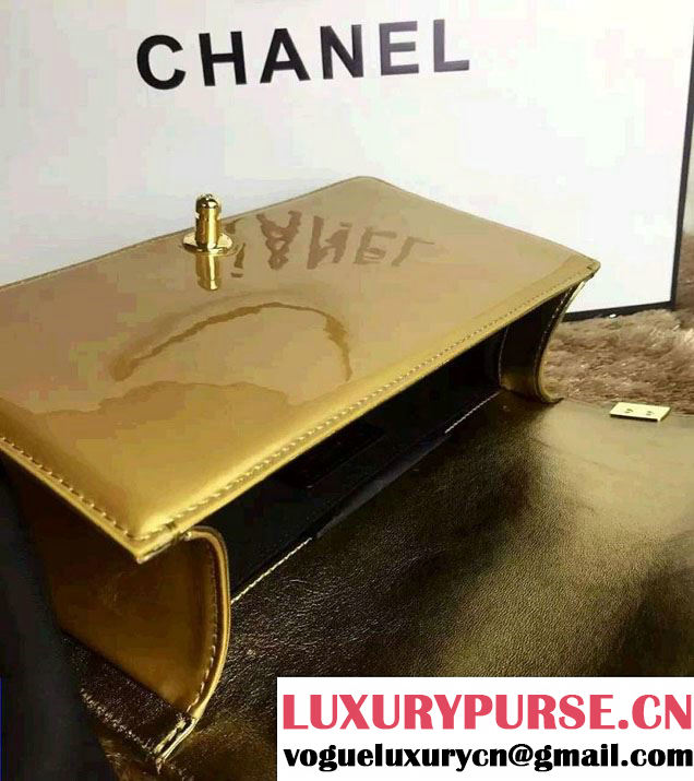 Chanel Medium Patent Leather Boy Flap Shoulder Bag Gold 2016