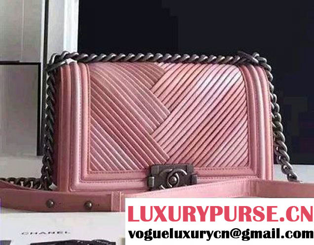 Chanel Pleated Calfskin Boy Flap Shoulder Medium Bag Pink 2016