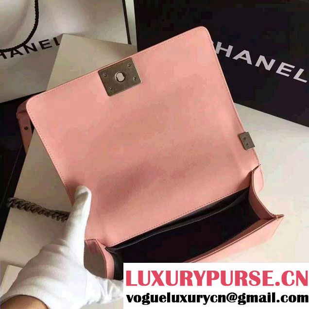 Chanel Pleated Calfskin Boy Flap Shoulder Medium Bag Pink 2016