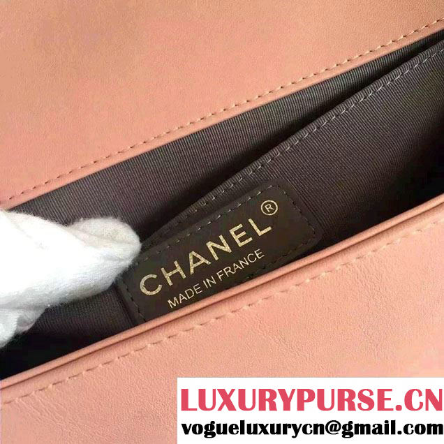 Chanel Pleated Calfskin Boy Flap Shoulder Medium Bag Pink 2016