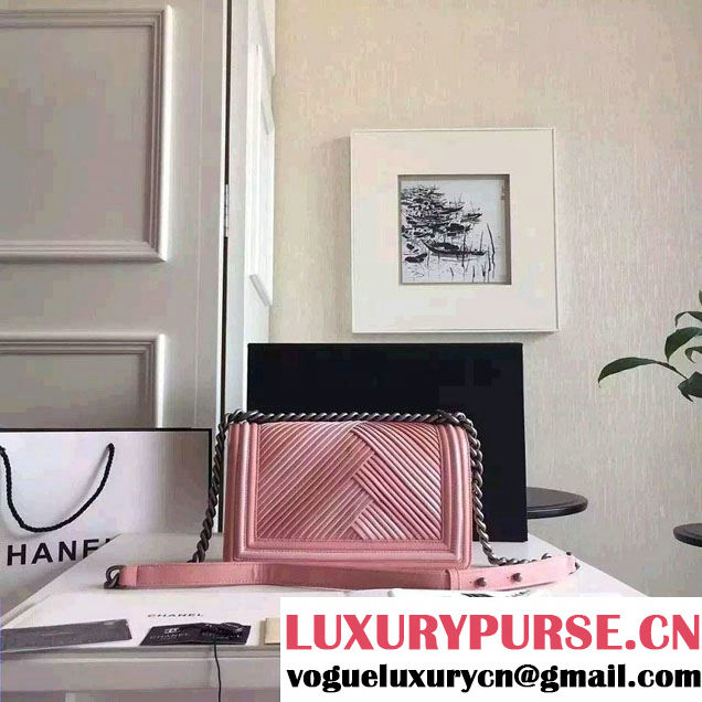 Chanel Pleated Calfskin Boy Flap Shoulder Medium Bag Pink 2016