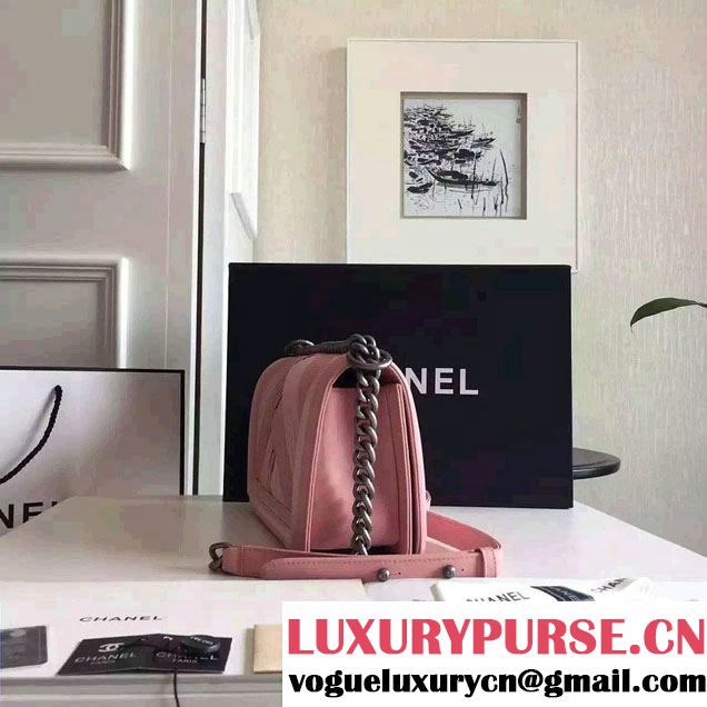 Chanel Pleated Calfskin Boy Flap Shoulder Medium Bag Pink 2016