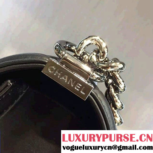 Chanel Studded Large Stitch Boy Flap Shoulder Bag Black 2016