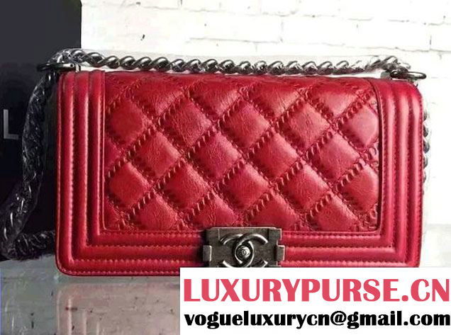 Chanel Boy Quilted Flap Shoulder Medium Bag Red