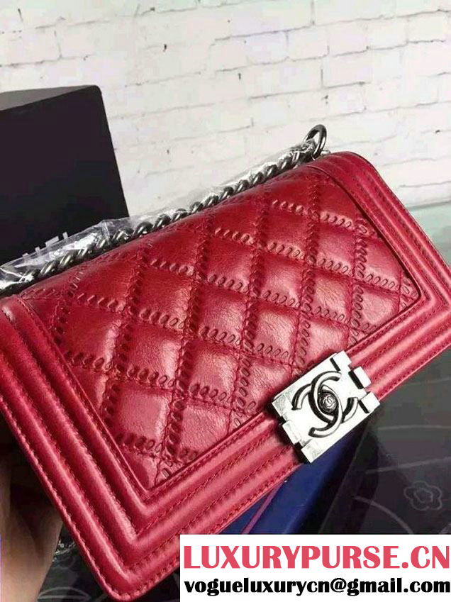 Chanel Boy Quilted Flap Shoulder Medium Bag Red