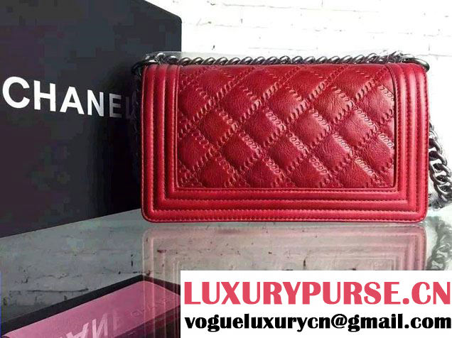 Chanel Boy Quilted Flap Shoulder Medium Bag Red