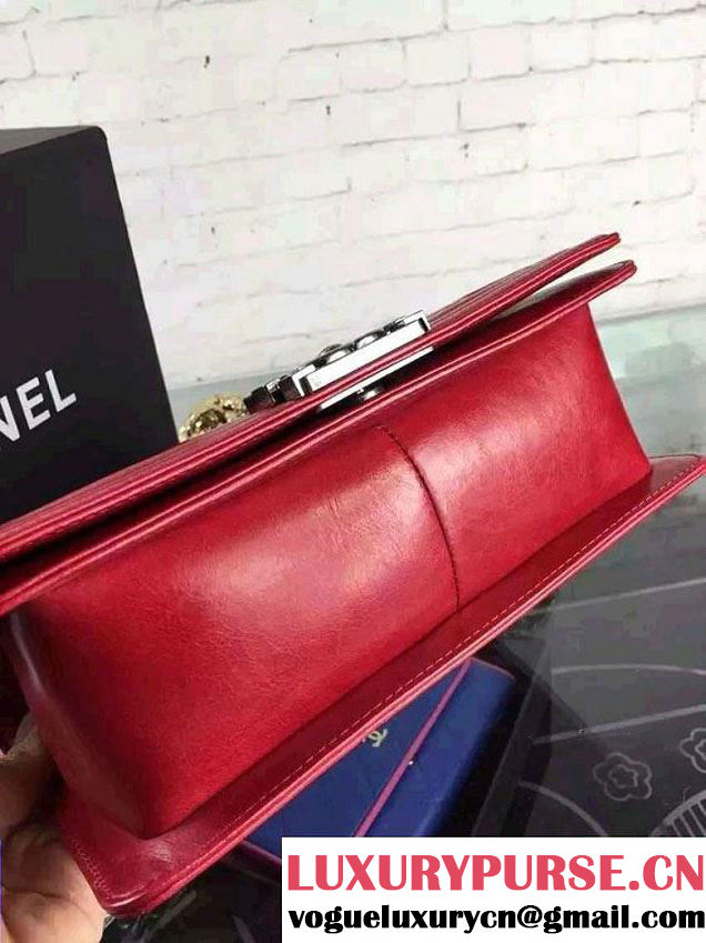 Chanel Boy Quilted Flap Shoulder Medium Bag Red