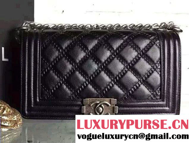 Chanel Boy Quilted Flap Shoulder Medium Bag Black