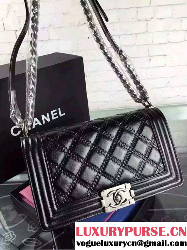 Chanel Boy Quilted Flap Shoulder Medium Bag Black