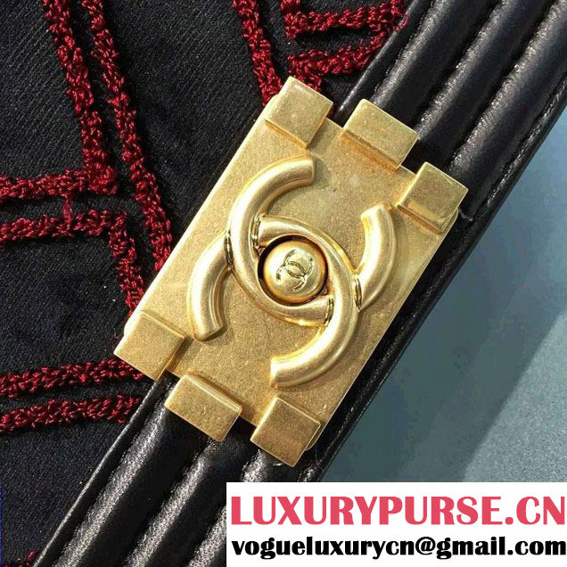 Chanel Velvet and Calfskin Boy Flap Shoulder Medium Bag 2016