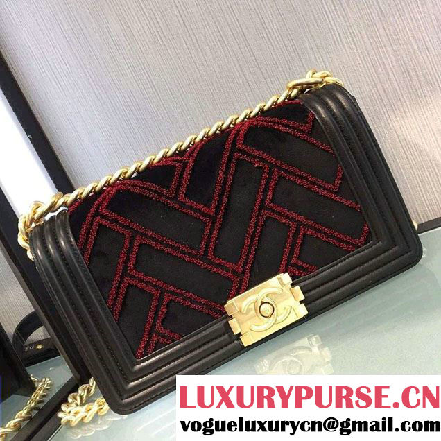 Chanel Velvet and Calfskin Boy Flap Shoulder Medium Bag 2016