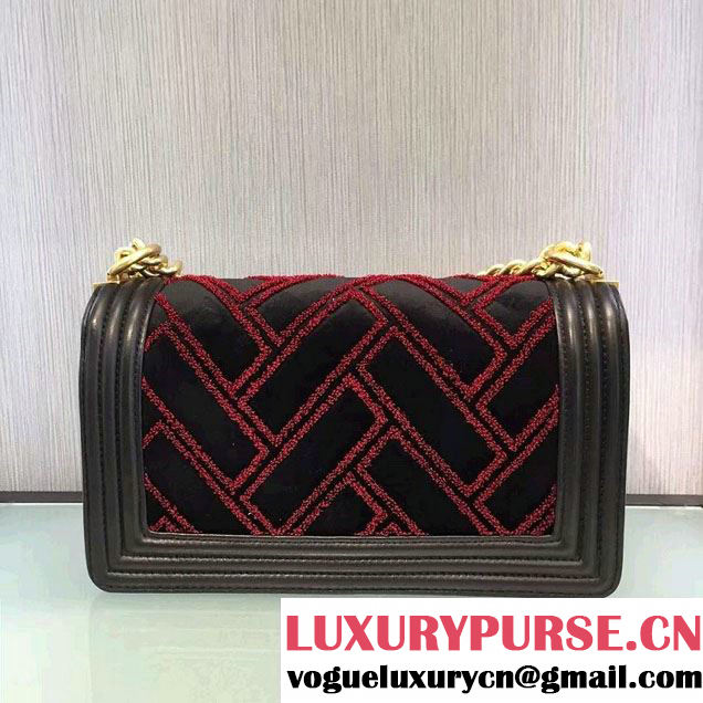 Chanel Velvet and Calfskin Boy Flap Shoulder Medium Bag 2016