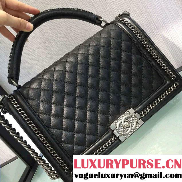 Chanel Chain Top Handle Boy Flap New Medium Bag A94804 Black 2016