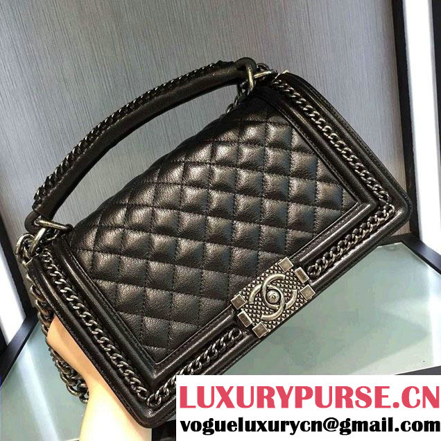 Chanel Chain Top Handle Boy Flap Medium Bag A94804 Black 2016