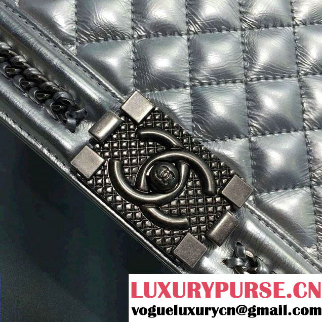 Chanel Chain Top Handle Boy Flap Medium Bag A94804 Silver Gray 2016