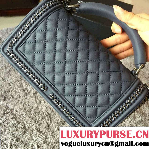 Chanel Chain Top Handle Boy Flap Medium Bag A94804 Blue Gray 2016