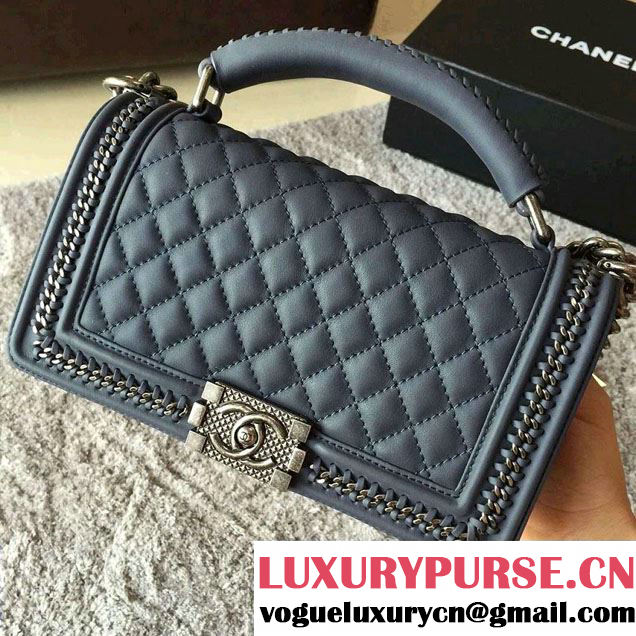 Chanel Chain Top Handle Boy Flap Medium Bag A94804 Blue Gray 2016