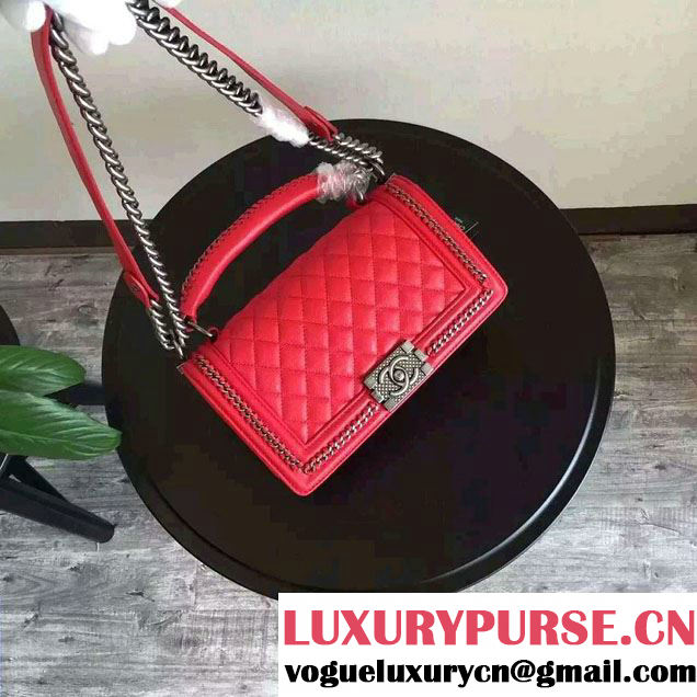 Chanel Chain Top Handle Boy Flap Medium Bag A94804 Red 2016