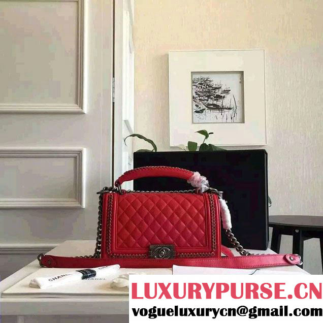 Chanel Chain Top Handle Boy Flap Medium Bag A94804 Red 2016