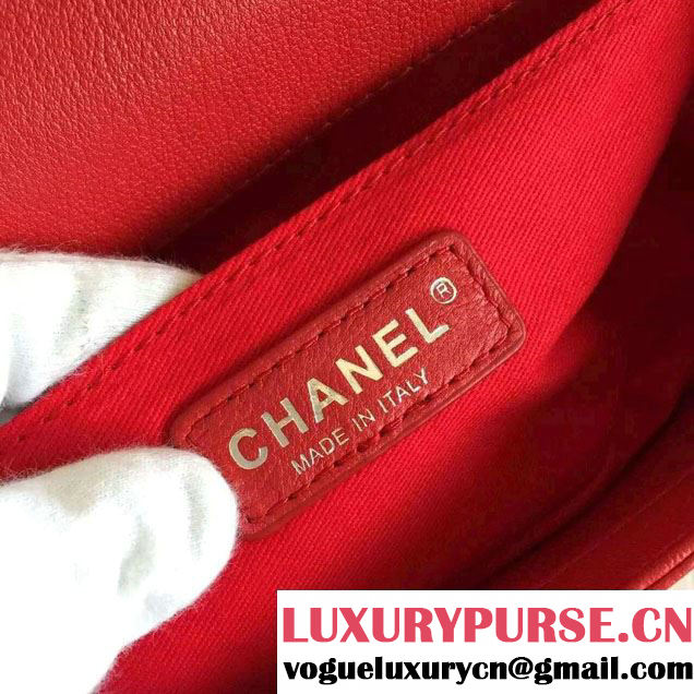 Chanel Chain Top Handle Boy Flap Medium Bag A94804 Red 2016