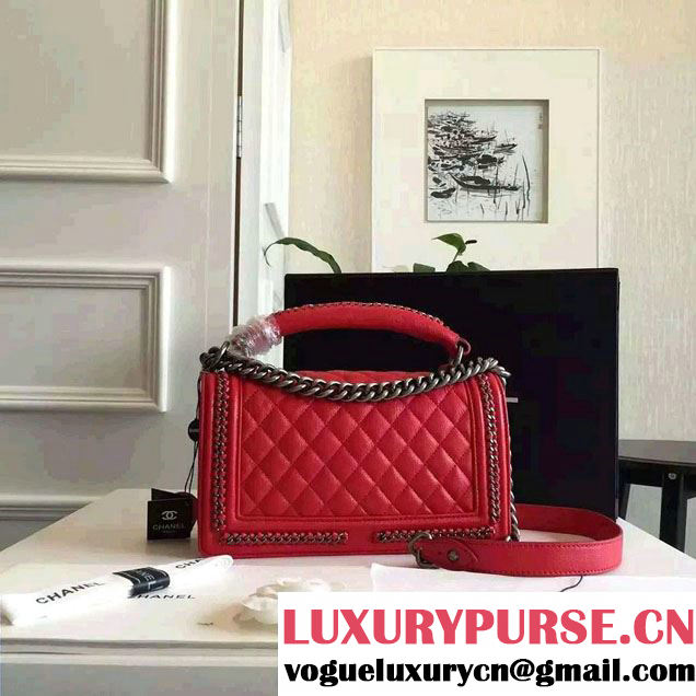 Chanel Chain Top Handle Boy Flap Medium Bag A94804 Red 2016