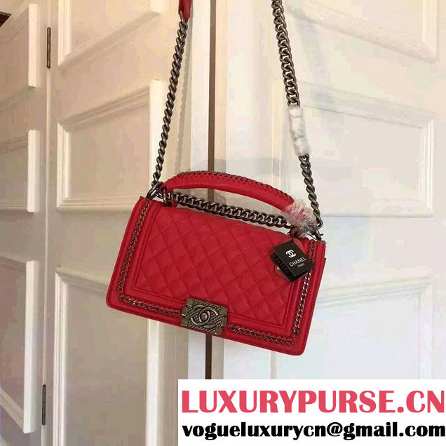 Chanel Chain Top Handle Boy Flap Medium Bag A94804 Red 2016