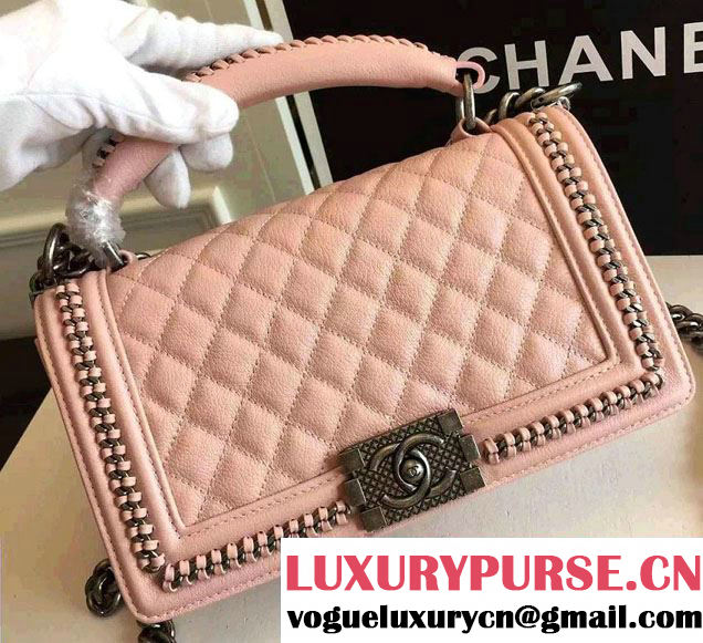 Chanel Chain Top Handle Boy Flap Medium Bag A94804 Nude Pink 2016