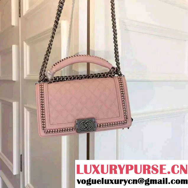 Chanel Chain Top Handle Boy Flap Medium Bag A94804 Nude Pink 2016