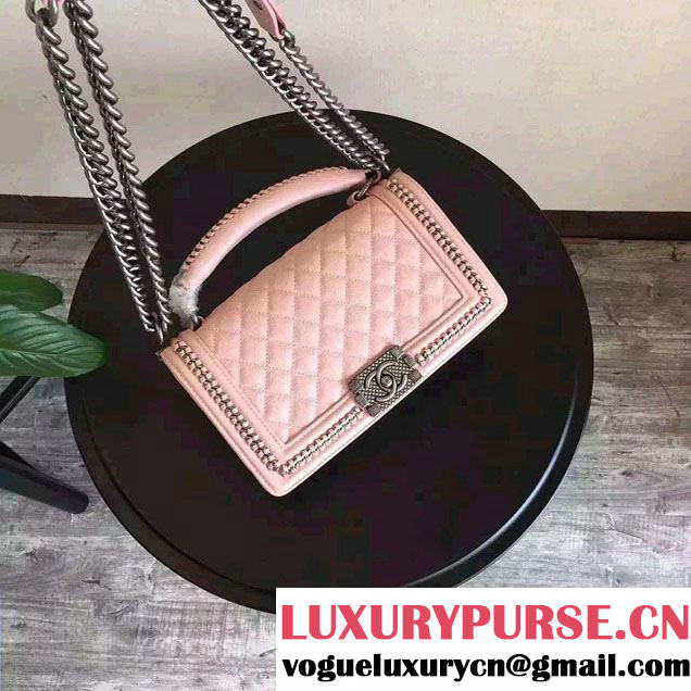 Chanel Chain Top Handle Boy Flap Medium Bag A94804 Nude Pink 2016
