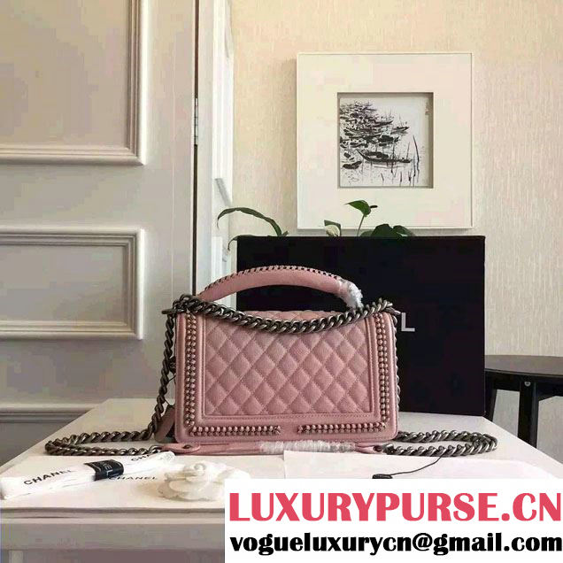 Chanel Chain Top Handle Boy Flap Medium Bag A94804 Nude Pink 2016