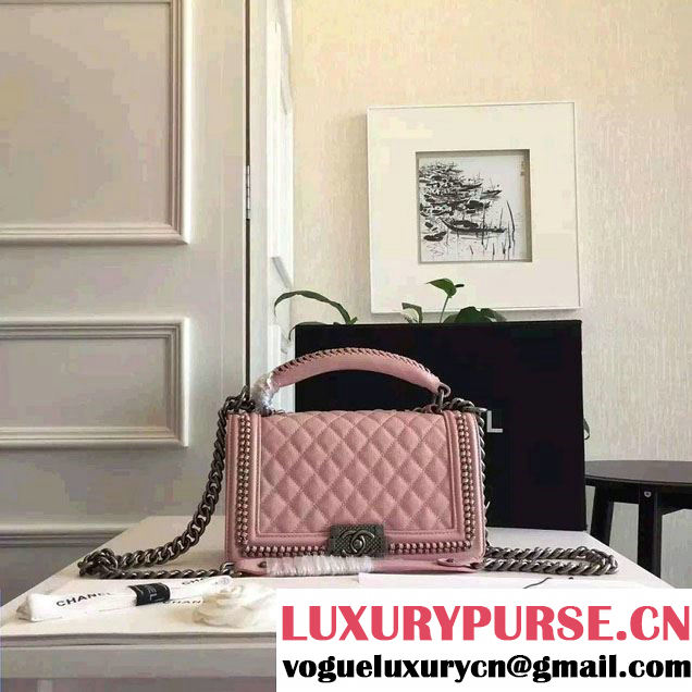 Chanel Chain Top Handle Boy Flap Medium Bag A94804 Nude Pink 2016