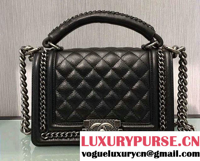 Chanel Chain Top Handle Boy Flap Small Bag A94804 Black 2016