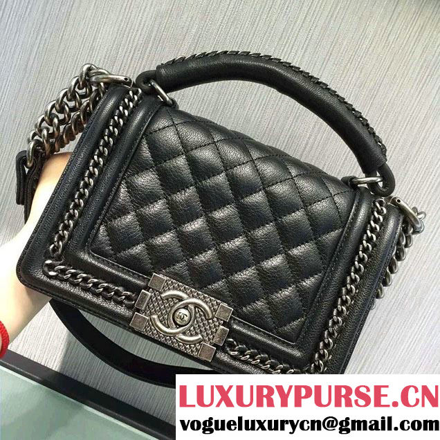Chanel Chain Top Handle Boy Flap Small Bag A94804 Black 2016