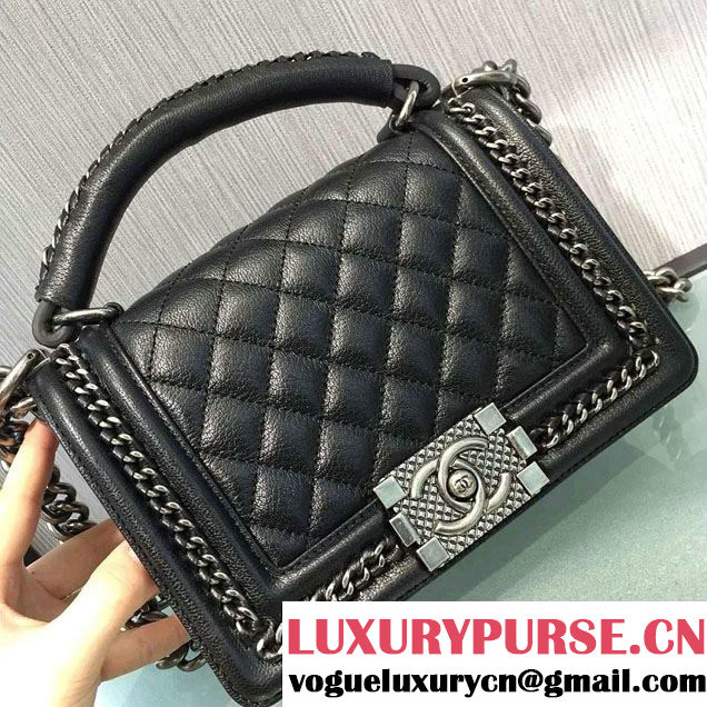 Chanel Chain Top Handle Boy Flap Small Bag A94804 Black 2016