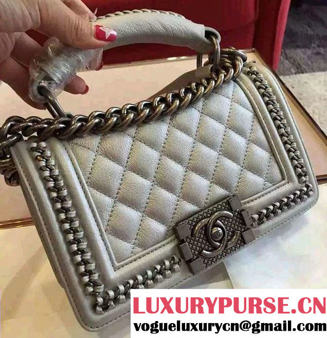 Chanel Chain Top Handle Boy Flap Small Bag A94804 Silver Gray 2016