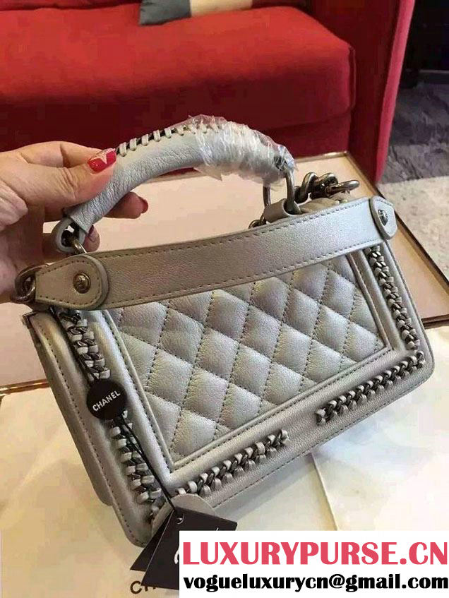 Chanel Chain Top Handle Boy Flap Small Bag A94804 Silver Gray 2016