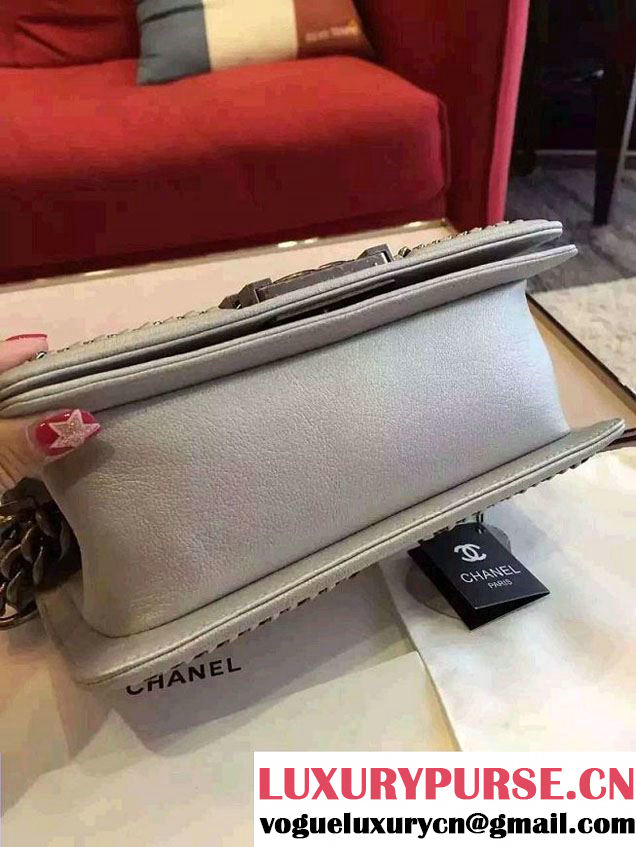 Chanel Chain Top Handle Boy Flap Small Bag A94804 Silver Gray 2016