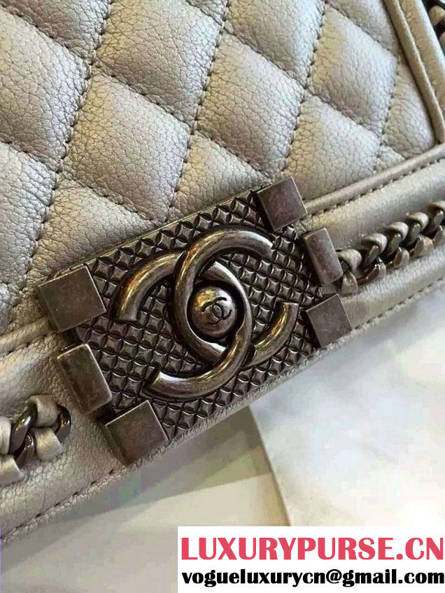 Chanel Chain Top Handle Boy Flap Small Bag A94804 Silver Gray 2016