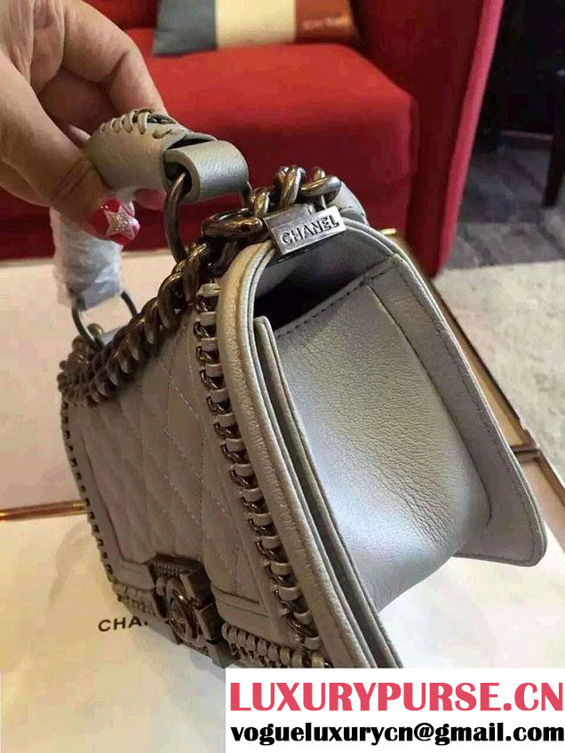 Chanel Chain Top Handle Boy Flap Small Bag A94804 Silver Gray 2016