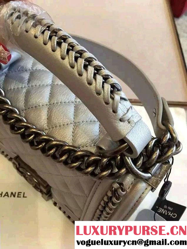 Chanel Chain Top Handle Boy Flap Small Bag A94804 Silver Gray 2016