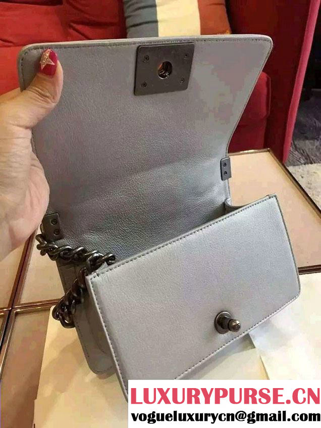 Chanel Chain Top Handle Boy Flap Small Bag A94804 Silver Gray 2016