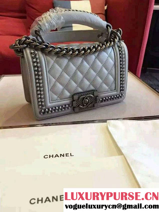 Chanel Chain Top Handle Boy Flap Small Bag A94804 Silver Gray 2016
