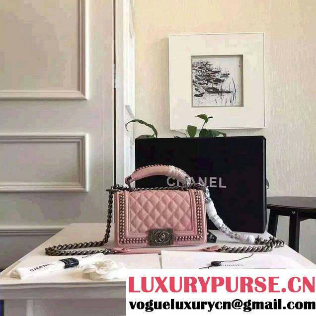 Chanel Chain Top Handle Boy Flap Small Bag A94804 Nude Pink 2016